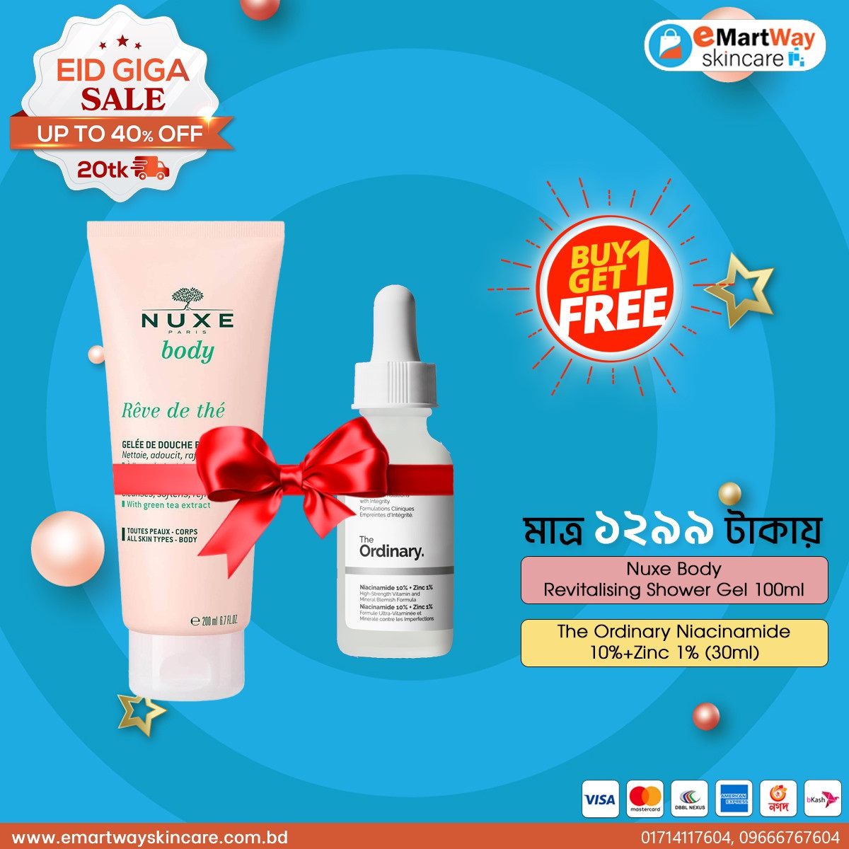 Buy 1 Get 1 (Buy 1 The Ordinary Niacinamide 10% + Zink 1% Get 1 Nuxe Body Revitalising Shower Gel 100ml Free)