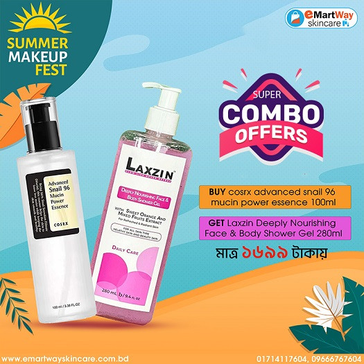 Skincare Combo (Cosrx Advanced Snail 96 Mucin Power Essence 100ml & Laxzin Deeply Nourishing Face & Body Shower Gel 280ml)