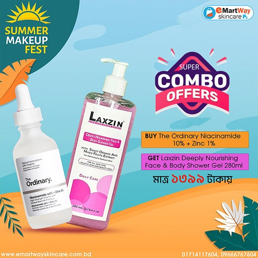 Skincare Combo (The Ordinary Niacinamide 10% + Zink 1% & Laxzin Deeply Nourishing Face & Body Shower Gel 280ml)